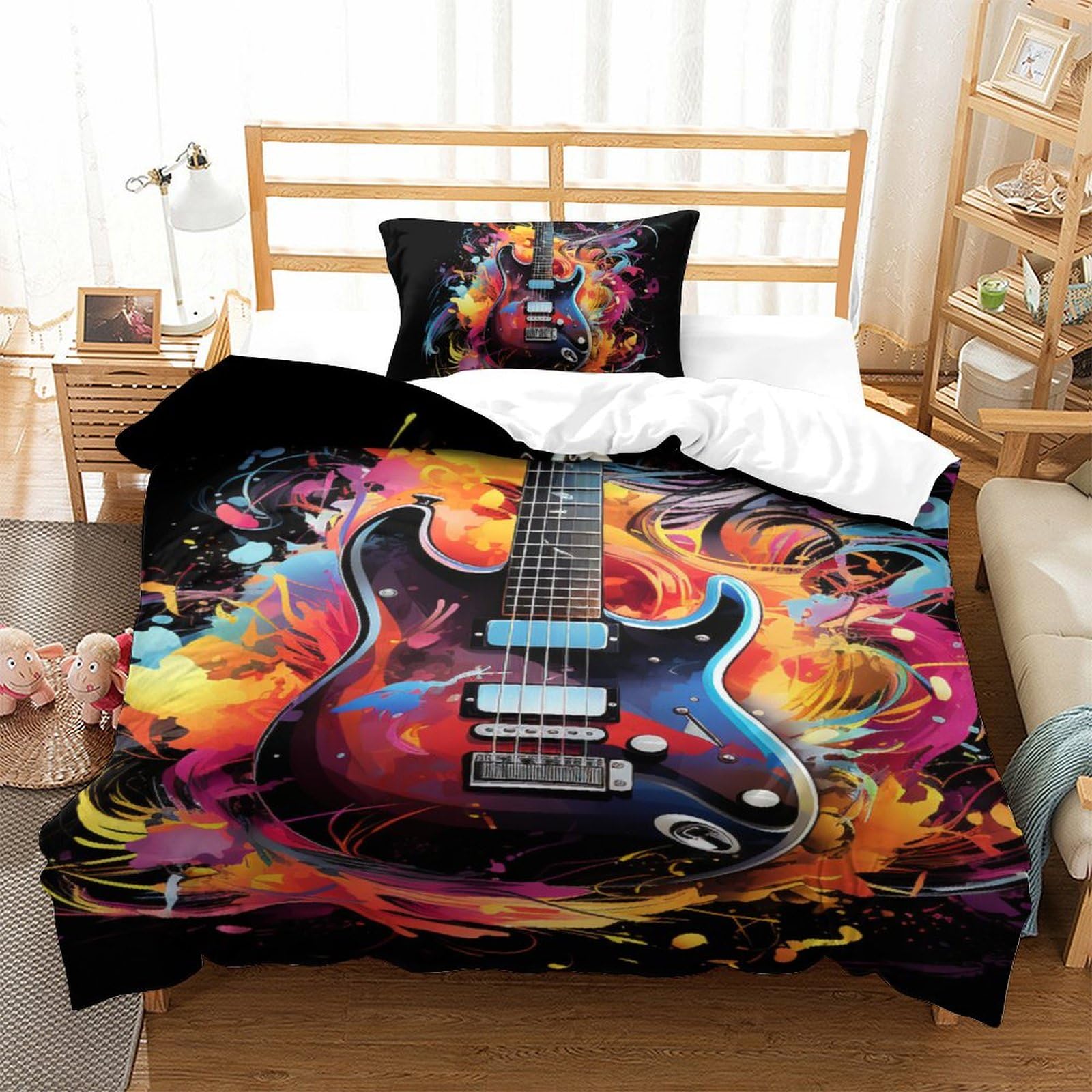 Housse de couette respirante guitare literie enfant microfibre 2 pièces