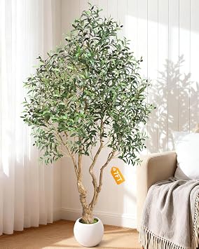Yastouay 7 FT Faux Olive Tree, Realistic Tall Olive Trees Artificial Indoor