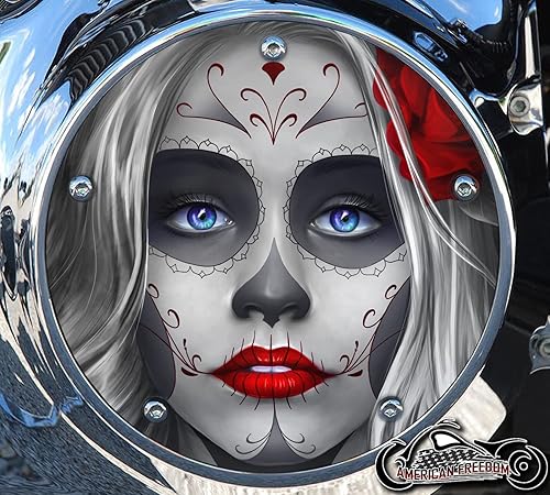 Miniatura 5 de Custom Aluminum 5 Hole Twin Cam Derby Clutch Cover for Harley Davidson - Sugar Skull Red (Glossy Finish, 1999-2018 Dyna Models)