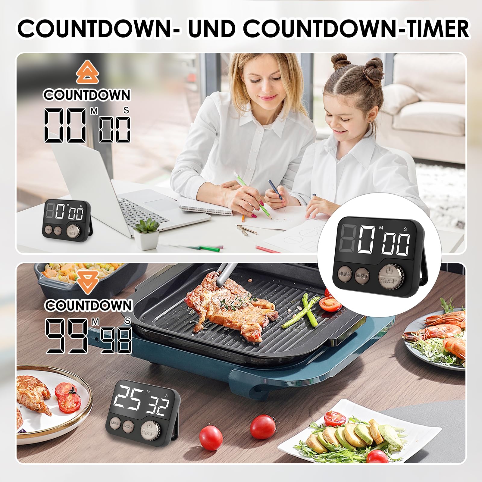 Digitaler Küchentimer Bis 99:59 Min – Stoppuhr & Countdown Mit LCD Display Für Sport, Lernen, Kochen