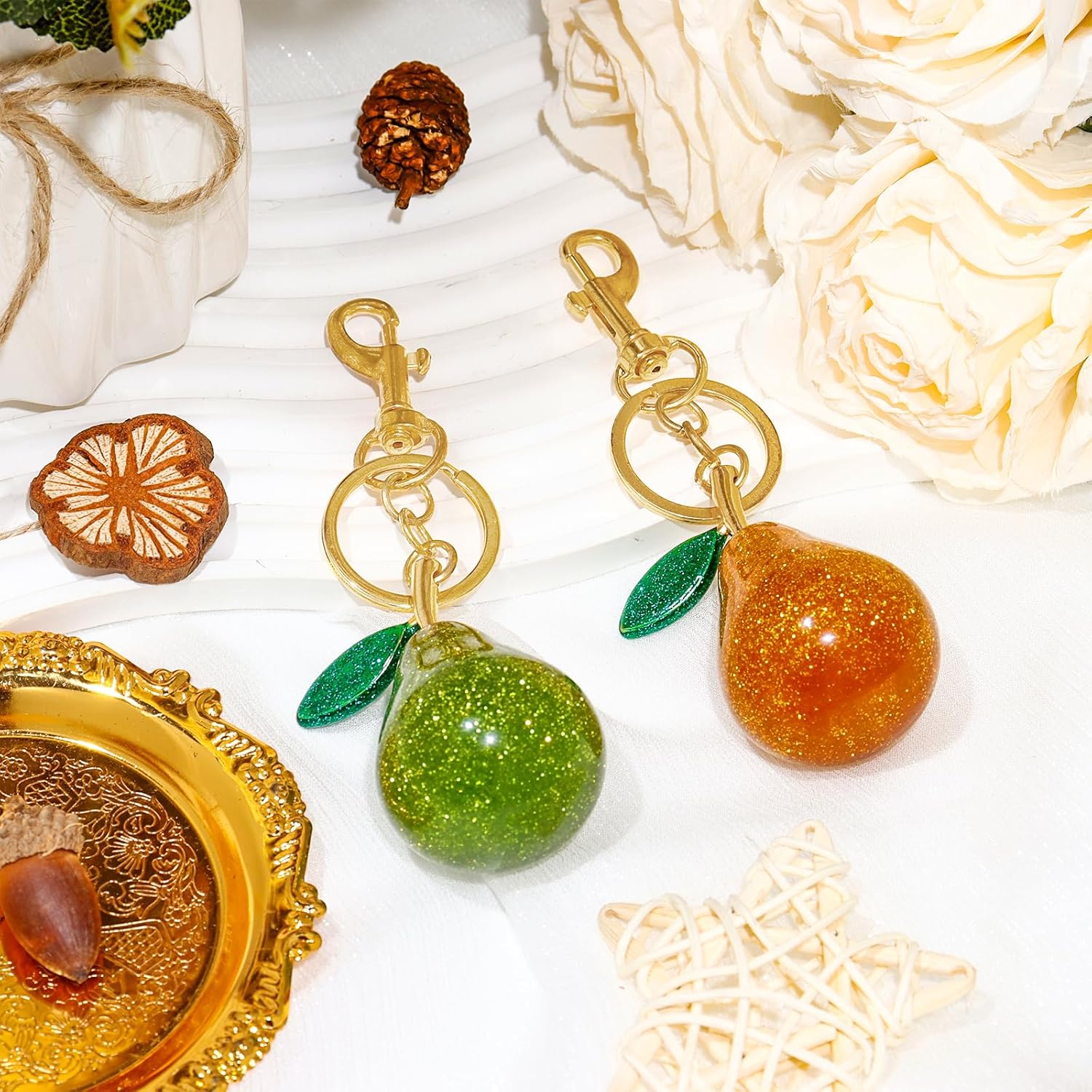 2 Pcs Pear Bag Charm Keychain for Women, Cute Fruit Keychain Purse Handbag Bag Key Chain Accessories Gifts for Birthday Christmas Halloween - Image 4