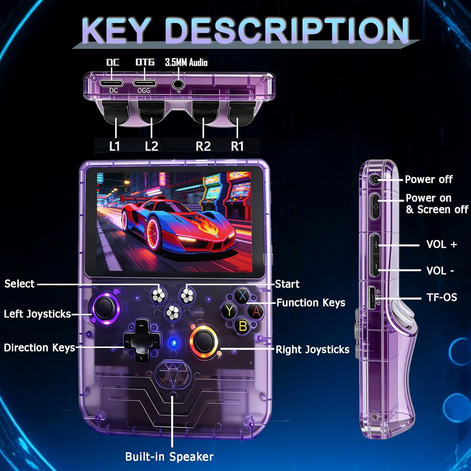 RegiisJoy R60MAX Handheld Game Console, 5.5 Inch IPS Screen Retro Gaming Consoles, 40000 in 1 Portable Mini Pocket Arcade, 6000mAh Battery,128G TF Card,RGB Joysticks