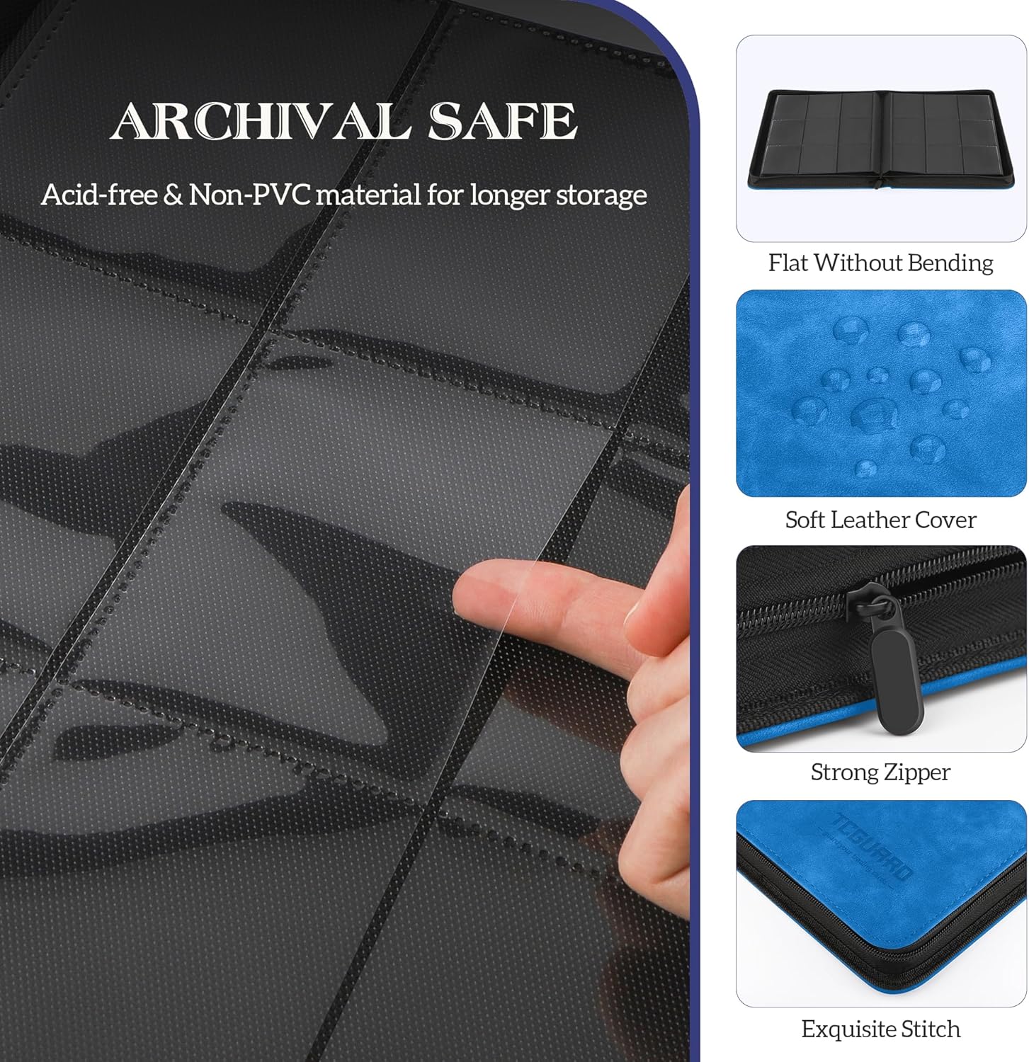 Trading Card Binder, 9 Side Loading Pocket Card Album Hold Up to 540 Cards, Zipper Binder for Cards Collection, TCG Card Holder for Game Card, Sports Card, Yugioh, MTG etc. (Light Blue)