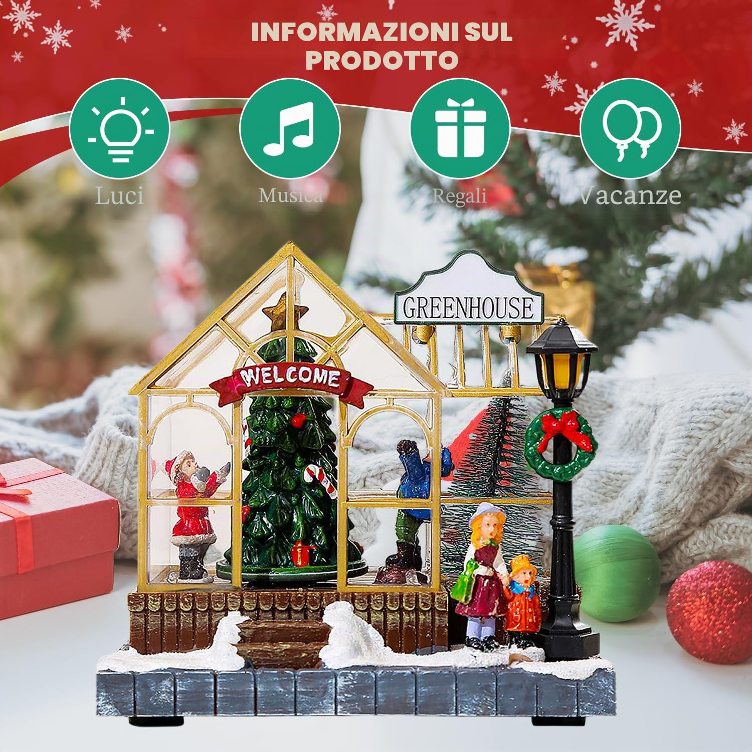 Tissting Incantevole Casa di Illuminazione Natalizia, Ornamenti Villaggio in Resina, Set di Accessorio per Natale, Luminoso Ornamenti per Vacanze Decorazioni Desktop, Kit Casa Decorazione Natalizia