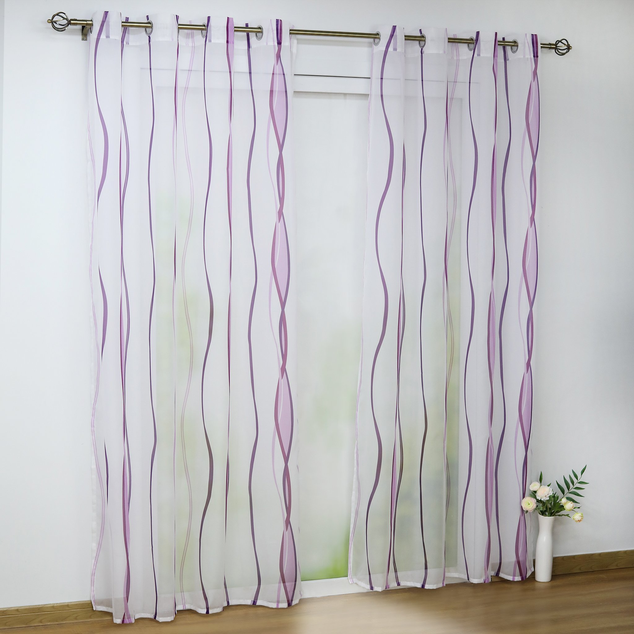 Joyswahl Gardine Voile Vorhang mit Wellen-Muster »Alwine« Schals Fenster Vorhänge BxH 140x225cm Violett mit Ösen 2er Pack