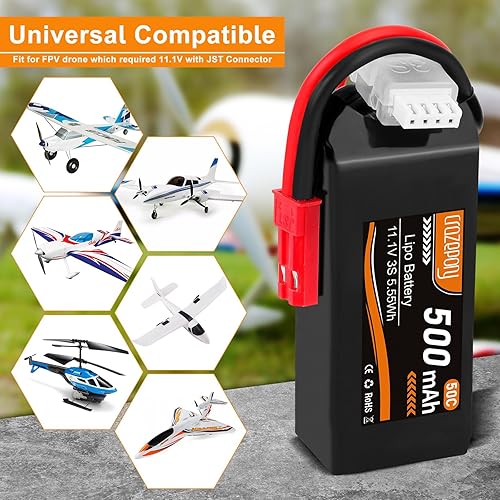 Miniatura 4 de Crazepony 3S Lipo Batería 500mAh 50C 11.1V Lipo Batería con conector JST recargable Lipos para RC Aviones Racing Drone Helicóptero Quadcopter Micro