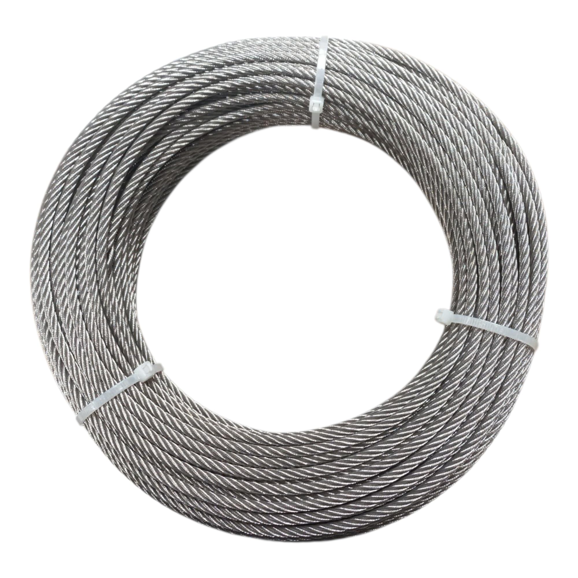 FP INOX Cable de 4 mm, Acero Inoxidable 316 Flexible, 7 x 7, Acero Inoxidable 316, Longitud 10 m, 20 m, 50 m, 70 m, 100 m, Rollo de 250 m (Corona de 40 m)