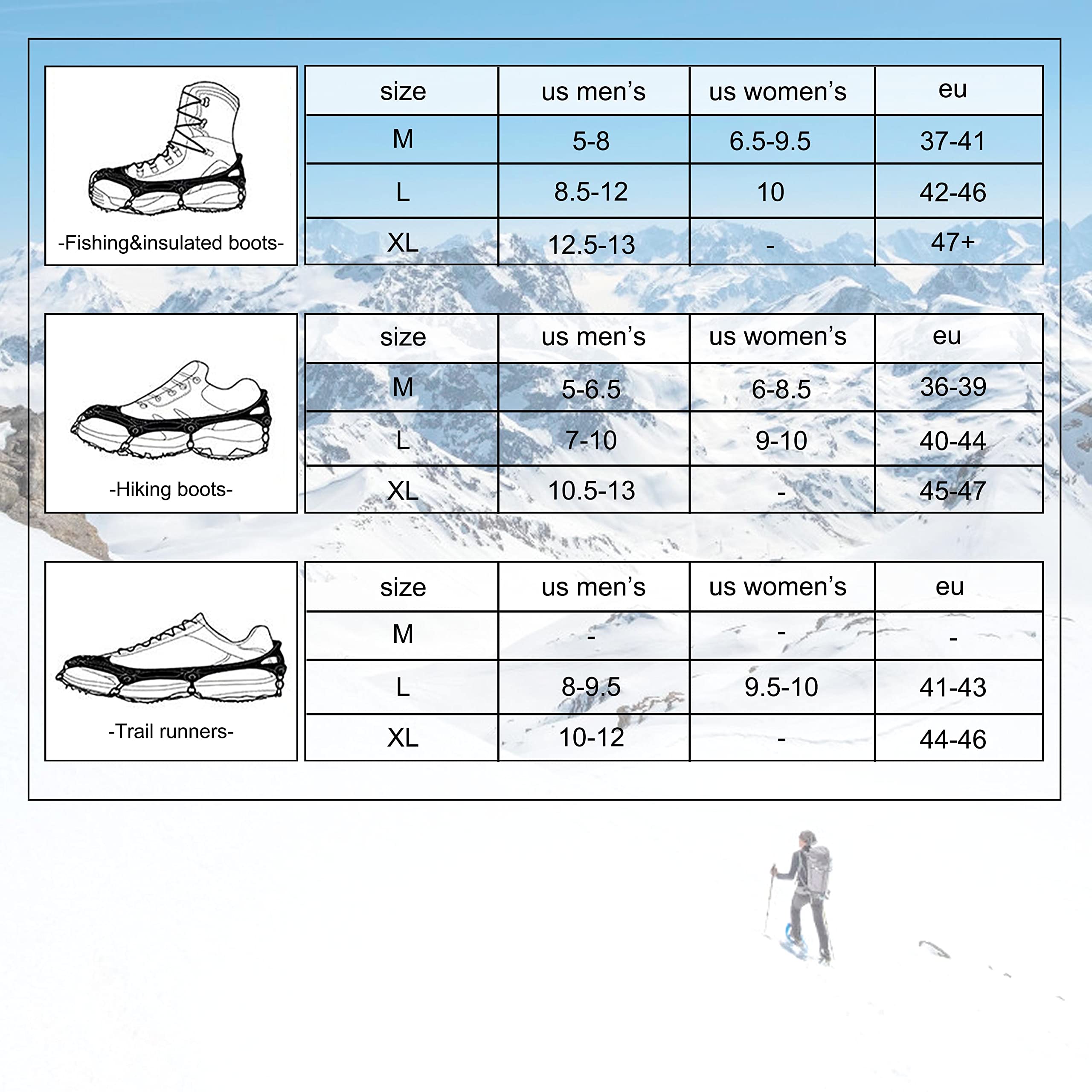 Crampons Véritables Pointes en Acier Inoxydable et Silicone Durable Anti-Slip Crampons de Glace Crampons de Neige pour la Marche Randonnée Alpinisme en Hiver