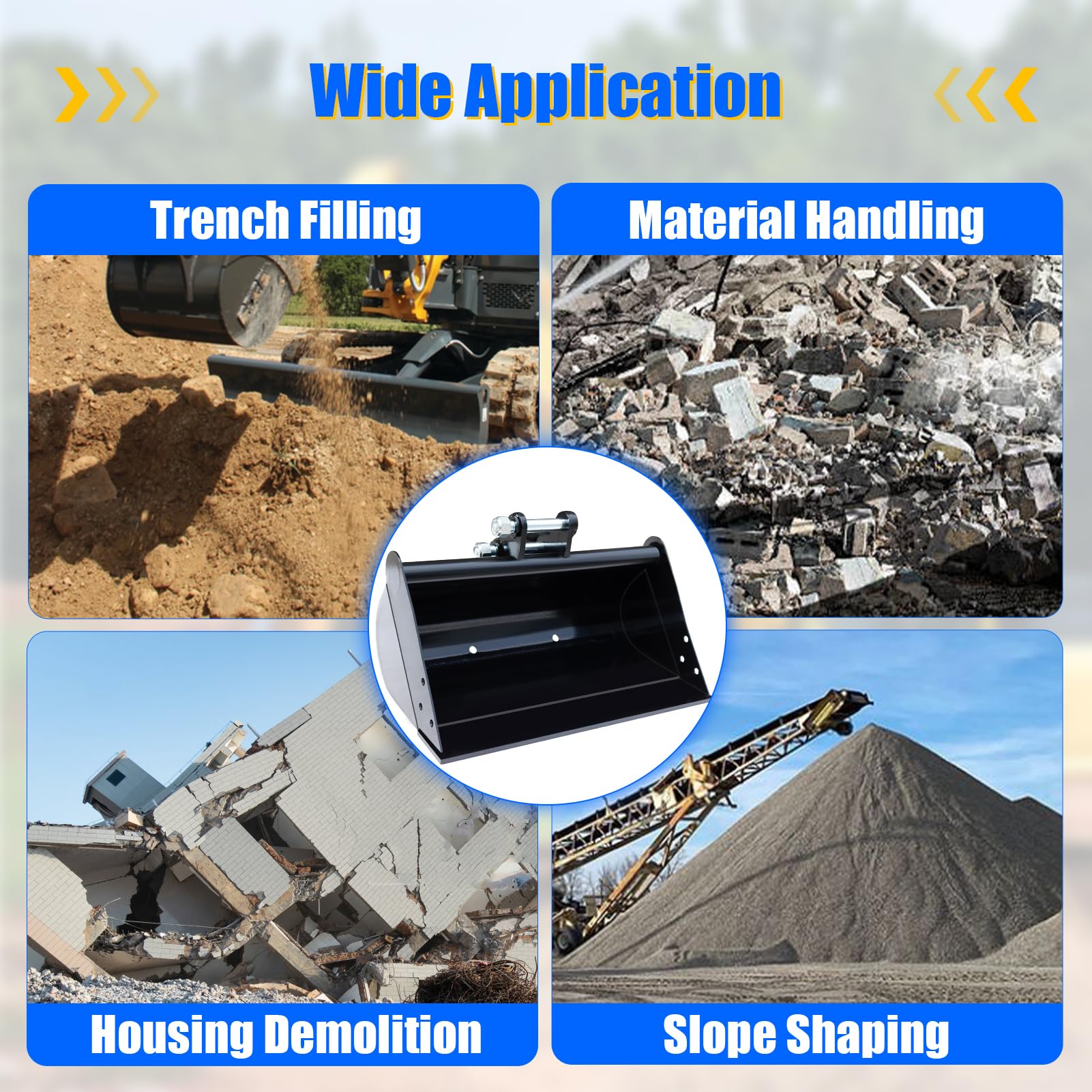 Planierlöffel 500 mm für Minibagger 0,8–1,8 t, zahnlos | Aufnahme 90 mm, Achsabstand 90 mm, Bohrung Ø25 mm, 2 Bolzen mit Muttern, Manganstahl, für Sand Kies Grabenräumung