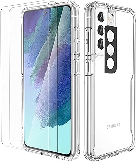ORETECH for Samsung S21 FE Case with 2 Tempered Glass Screen Protector and 1 Back Camera Protector,Shockproof Hard PC Back Soft TPU Sides S21 FE Case for Samsung Galaxy S21 FE 5G Case 6.4" Clear