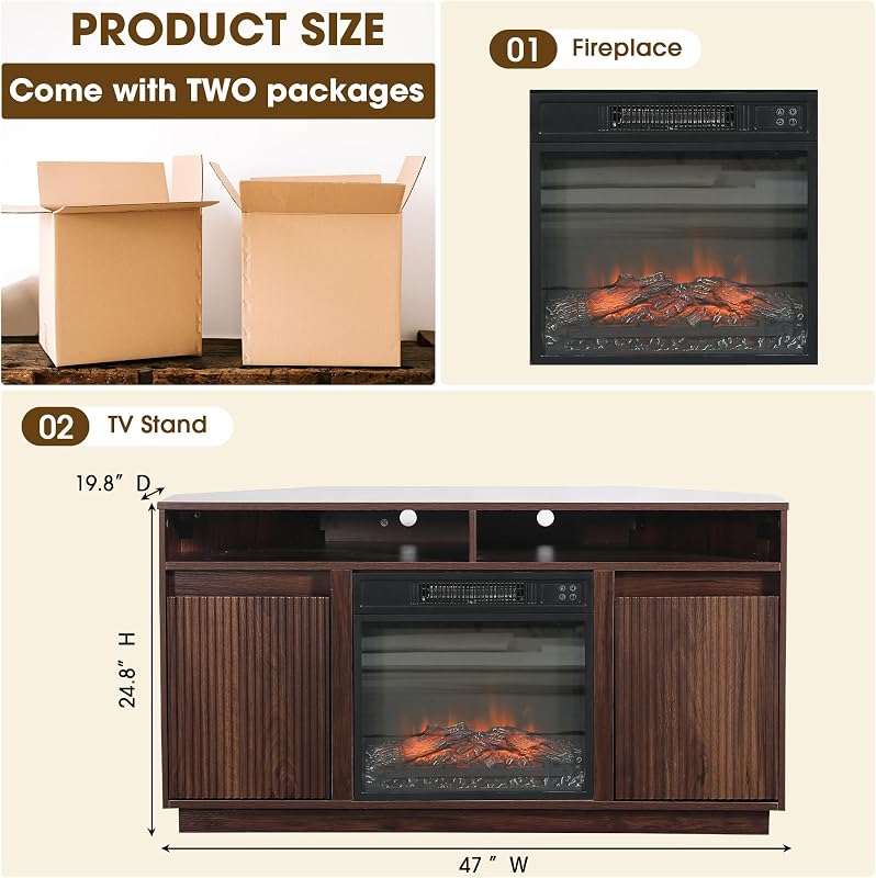 47" Fluted Corner TV Stand with 18" Electric Fireplace for TVs up to 55" image 6