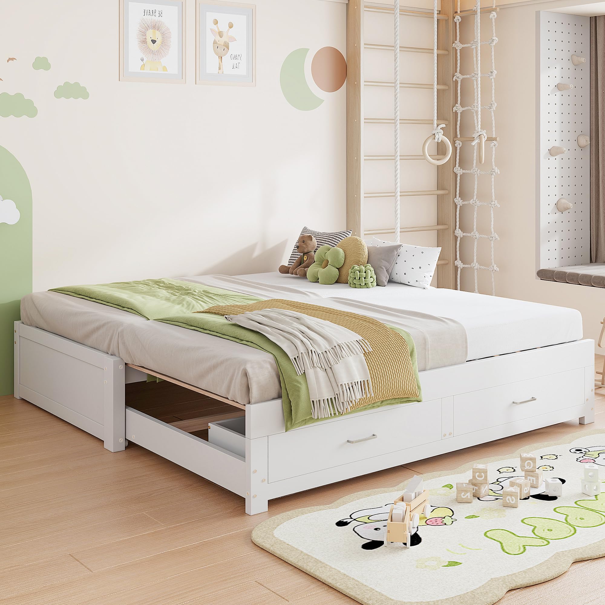 Kebnor Sofá cama extensible de madera, 90/180 x 190 cm, con dos cajones, sin reposabrazos ni respaldo, cama de invitados multifuncional con somier (blanco)