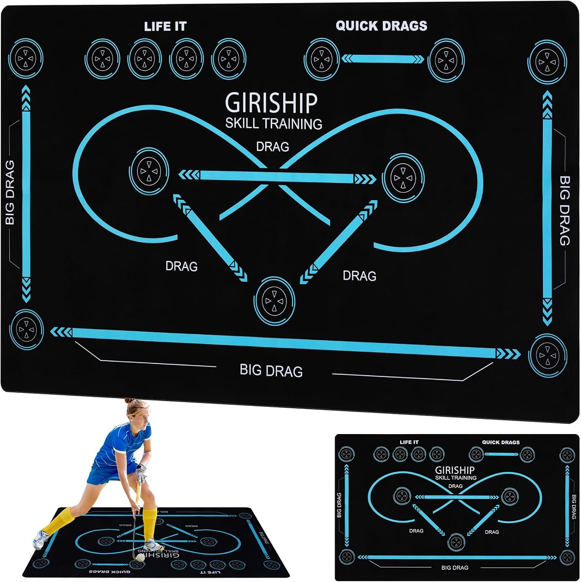 Tapete de entrenamiento de hockey sobre césped de 59 "x 35,4" Almohadilla de manejo de palos interior silenciosa y antideslizante | Resistencia leve para el control del balón. Base blanda que reduce el ruido, plegable y sin arrugas, portátil para practicar en casa