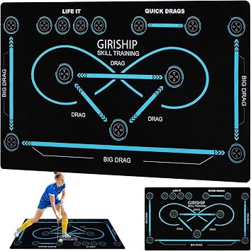 Field Hockey Training Mat 59" x 35.4" Quiet Indoor Dribbling Board for Ball Control - Non-Slip Stickhandling Pad with Visual Drills - Portable Floor Protector for Practice