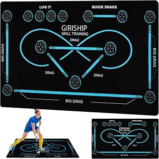 Field Hockey Training Mat 59" x 35.4" Quiet Indoor Dribbling Board for Ball Control - Non-Slip Stickhandling Pad with Visual Drills - Portable Floor Protector for Practice