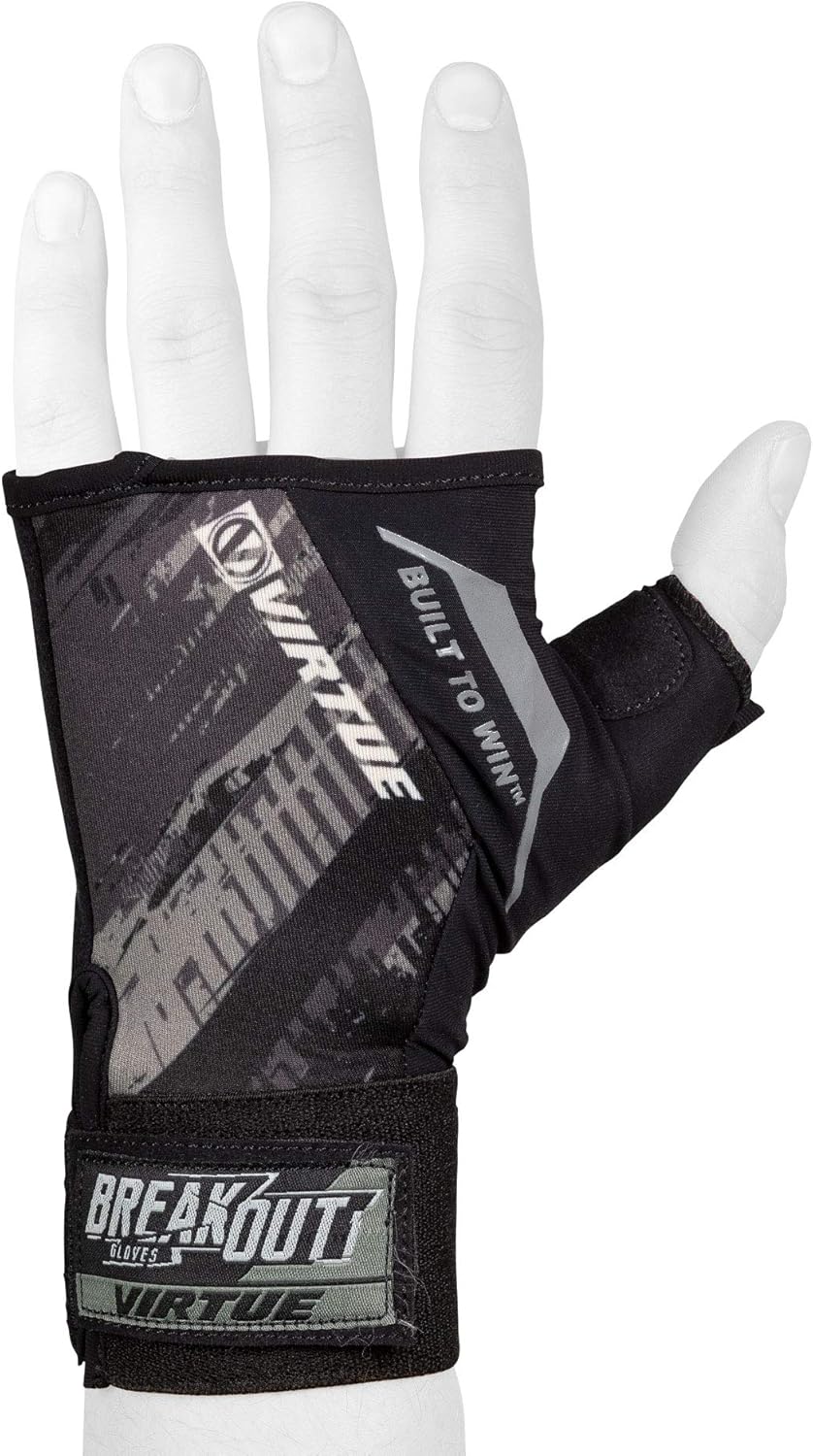 VIRTUE Breakout Gloves - Multi-Sport Pro Half Hand Paintball Gloves - Graphic Black