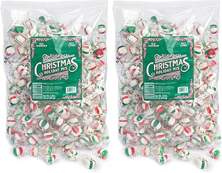 Stewart - Red & Green Striped Soft Peppermint Puffs, Festive Peppermint Candy | Not Just for Christmas | Individually Wrapped Candy Bulk Pack [2lb Bag] - Perfect for Bowls - Made in USA (Pack of 2)