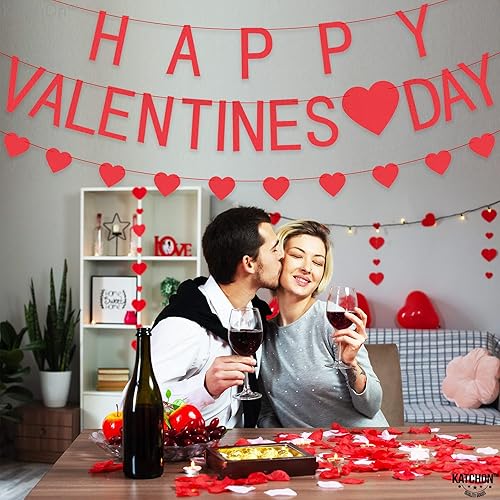 Miniatura 7 de Cartel de fieltro para el día de San Valentín, 8.2 pies, guirnalda de corazón sin bricolaje, decoraciones de San Valentín para el aula, pancarta de