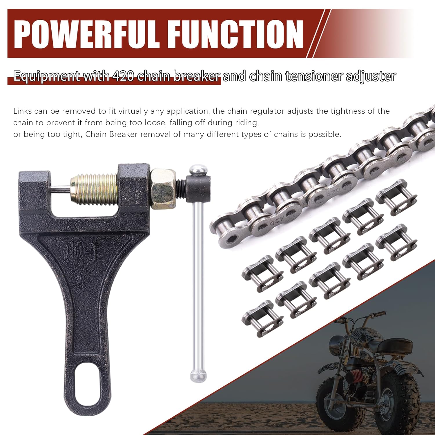420 Jackshaft Chain 42Link+Standard Roller Chain 90 Link+ Chain Breaker, fit for Coleman CT200U CT200U-EX BT200X Baja Warrior MB200 Massimo Mini Bike Predator 212cc 200cc 196cc 6.5hp Powersports Parts - Image 3