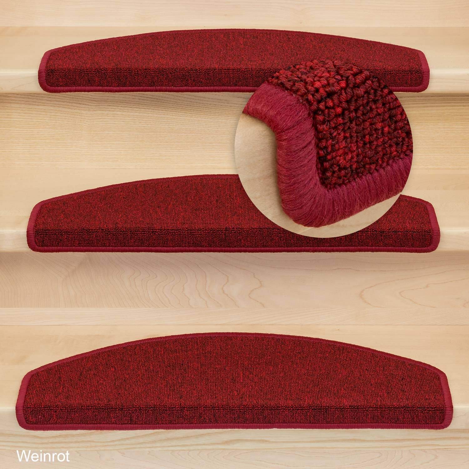 Kettelservice-Metzker Stufenmatten Treppen-Teppich Ariston | Halbrund 65x24cm Trittfläche, Weinrot 15 Stück
