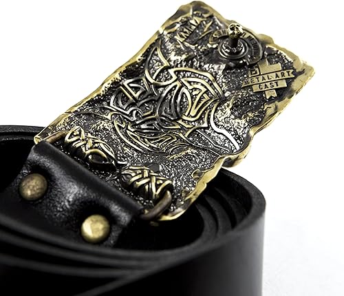 Miniatura 5 de Casual leather belt with buckle Fenrir Wolf, Handmade Old Norse Scandinavian viking mithology werewolf solid brass belt buckle on leather belt