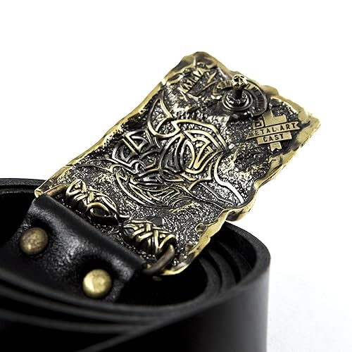 Miniatura 5 de Casual leather belt with buckle Fenrir Wolf, Handmade Old Norse Scandinavian viking mithology werewolf solid brass belt buckle on leather belt