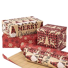 RUSPEPA Christmas Wrapping Paper Rolls - 17 inches x 10 feet per Roll, Total of 3 Rolls - Santa Claus, Reindeer and Snowflake