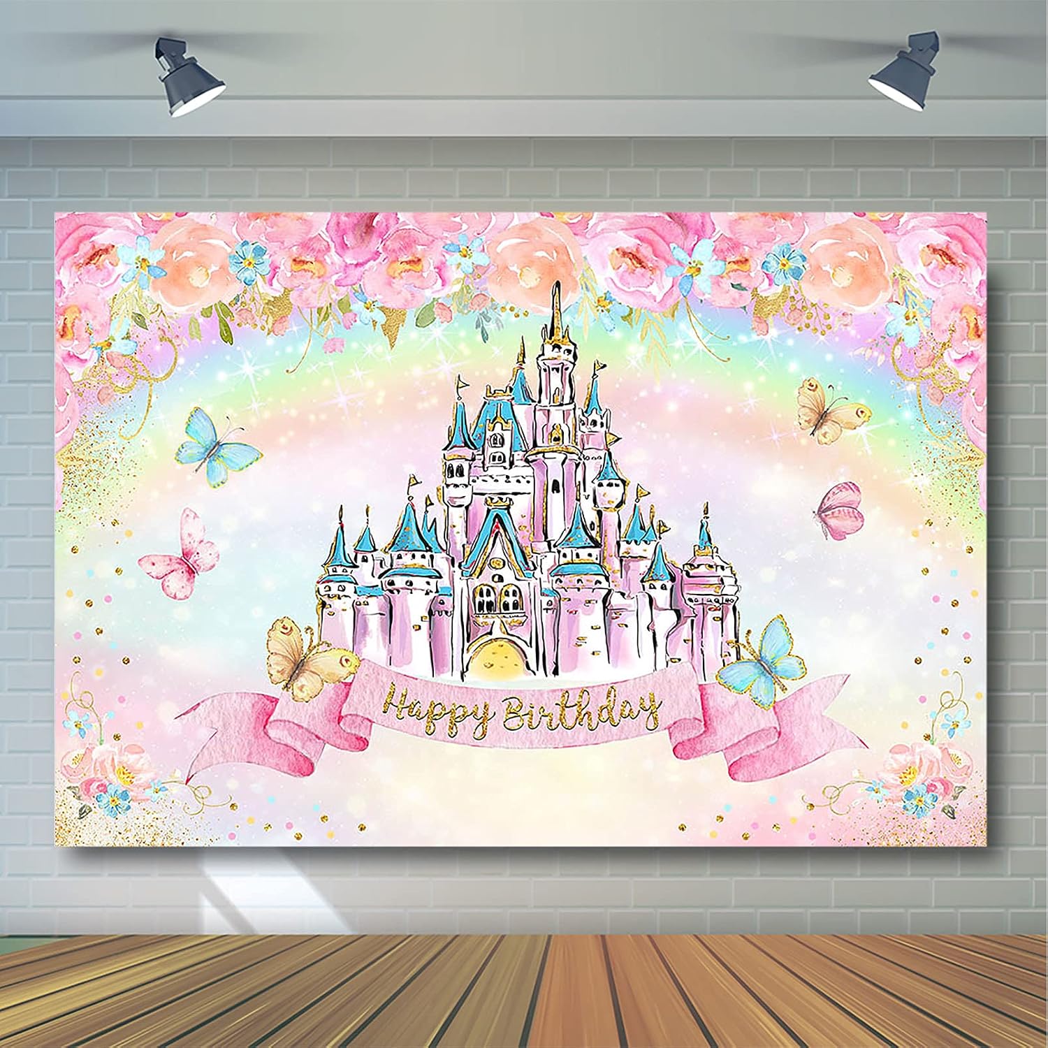 Avezano Princess Birthday Backdrop Sweet Girl Blush Floral Gold Princess Birthday Party Background Royal Birthday Castle Fairy Princess Party Decoration Photoshoot (10x7ft)