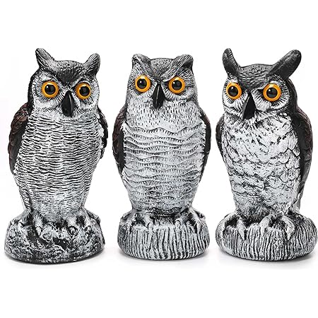 Fake Owl Decoy To E Birds, 3 Pack Fake Owl Hanging Effective Bird Control Device To Keep Birds Pigeon Woodpecker Away From Outdoor Garden Yard - Foto 5