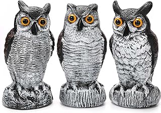 3 Pack Owl Decoy to Scare Birds Away, Fake Owl Scarecrows, Pigeon Deterrent, Plastic Owl Statue for Outdoor Garden Yard