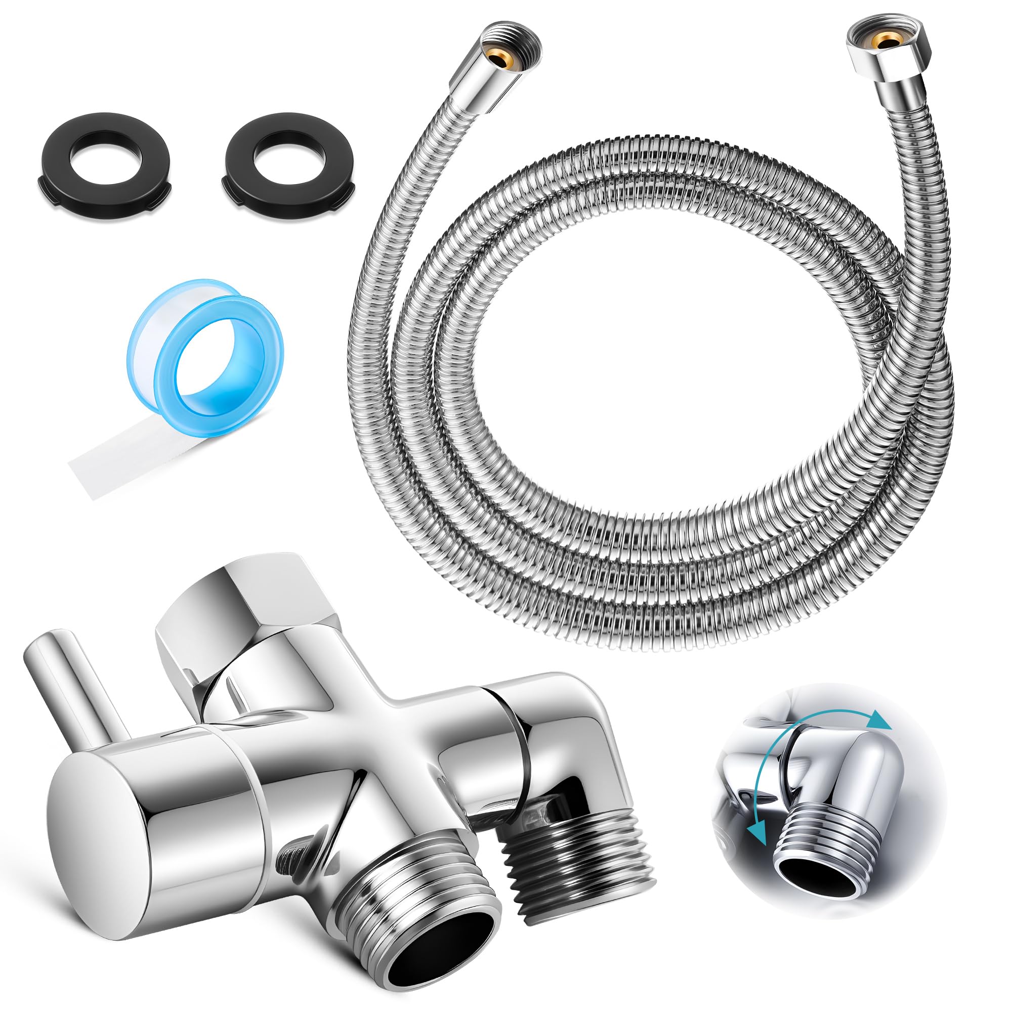 Inverseur 3 voies laiton et tuyau acier Dreyoo pour douche haut de gamme