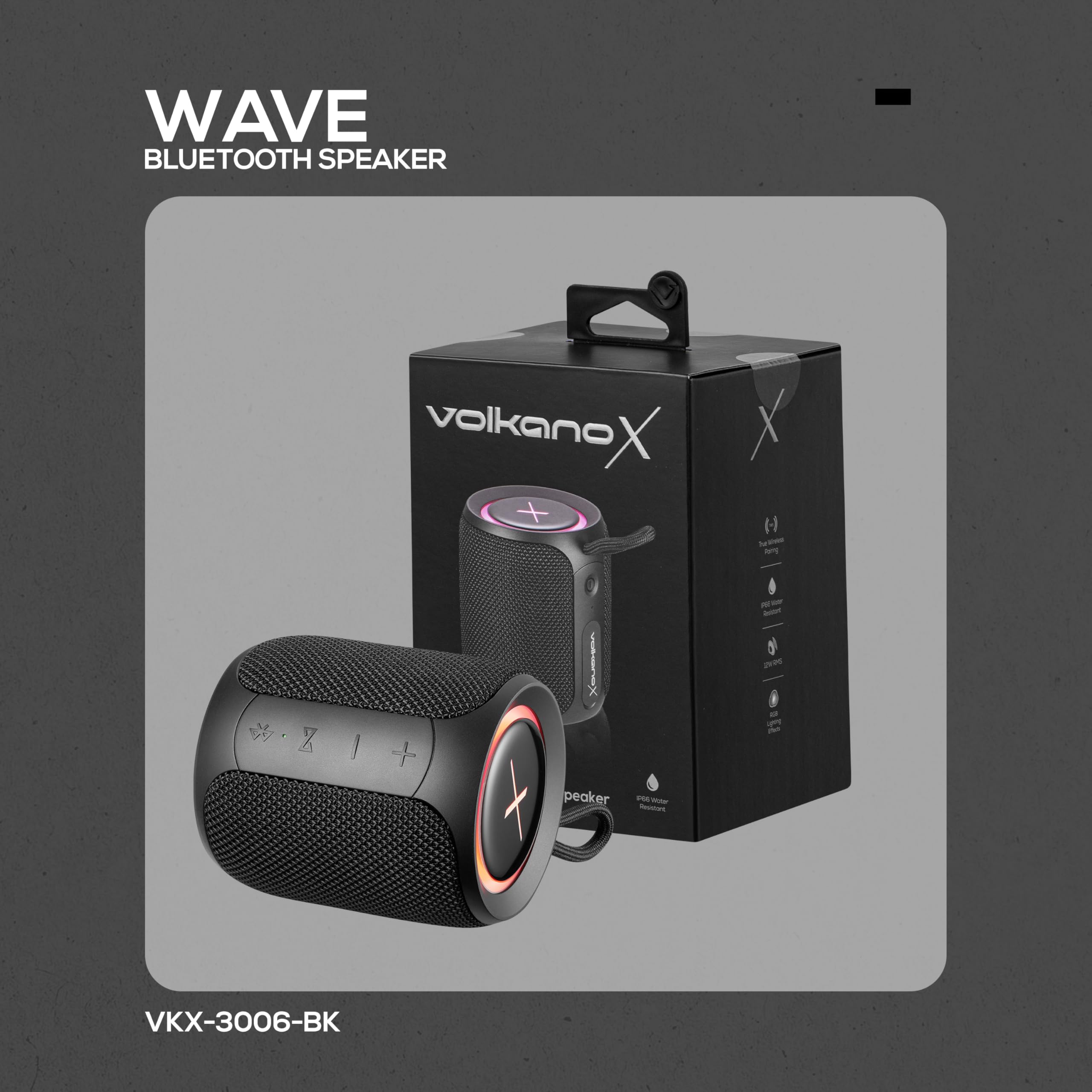 VolkanoX Wave Series IPX66 12W Bluetooth Speaker, Black : Amazon