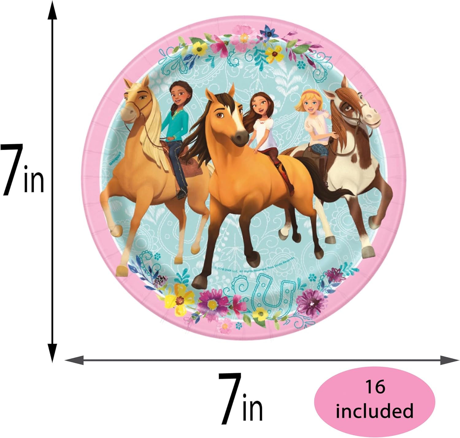 Spirit Riding Free Party Supplies Pack for 16 Guests – Includes 7" Dessert Plates, Luncheon Napkins, Cups, Table Cover & Birthday Candles Horse Theme Birthday Decorations for Girls