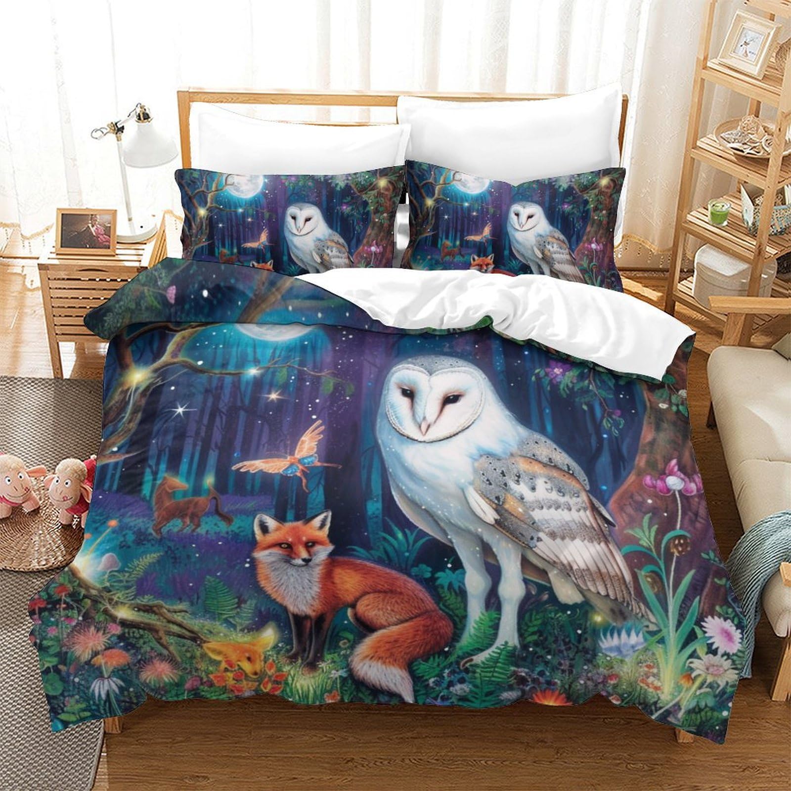 La Chouette Blanche imprimé 3D parure de lit microfibre super douce pour lit double adulte