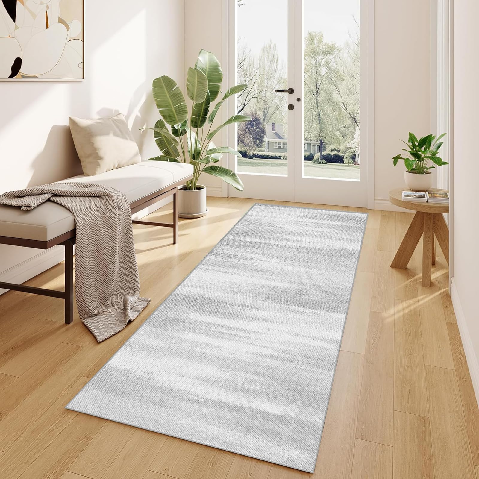 Teppich Läufer Flur Modern, Waschbarer Teppich Läufer, Teppich Esstisch, Für Flur, Küche, Eingang, 150x200cm-Hellgrau