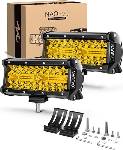 Miniatura 10 de NAOEVO Barra de luz LED ámbar de 7 pulgadas, 240 W, 24000 lúmenes, luces antiniebla, luces LED con haz combinado de inundación, luces de trabajo LED