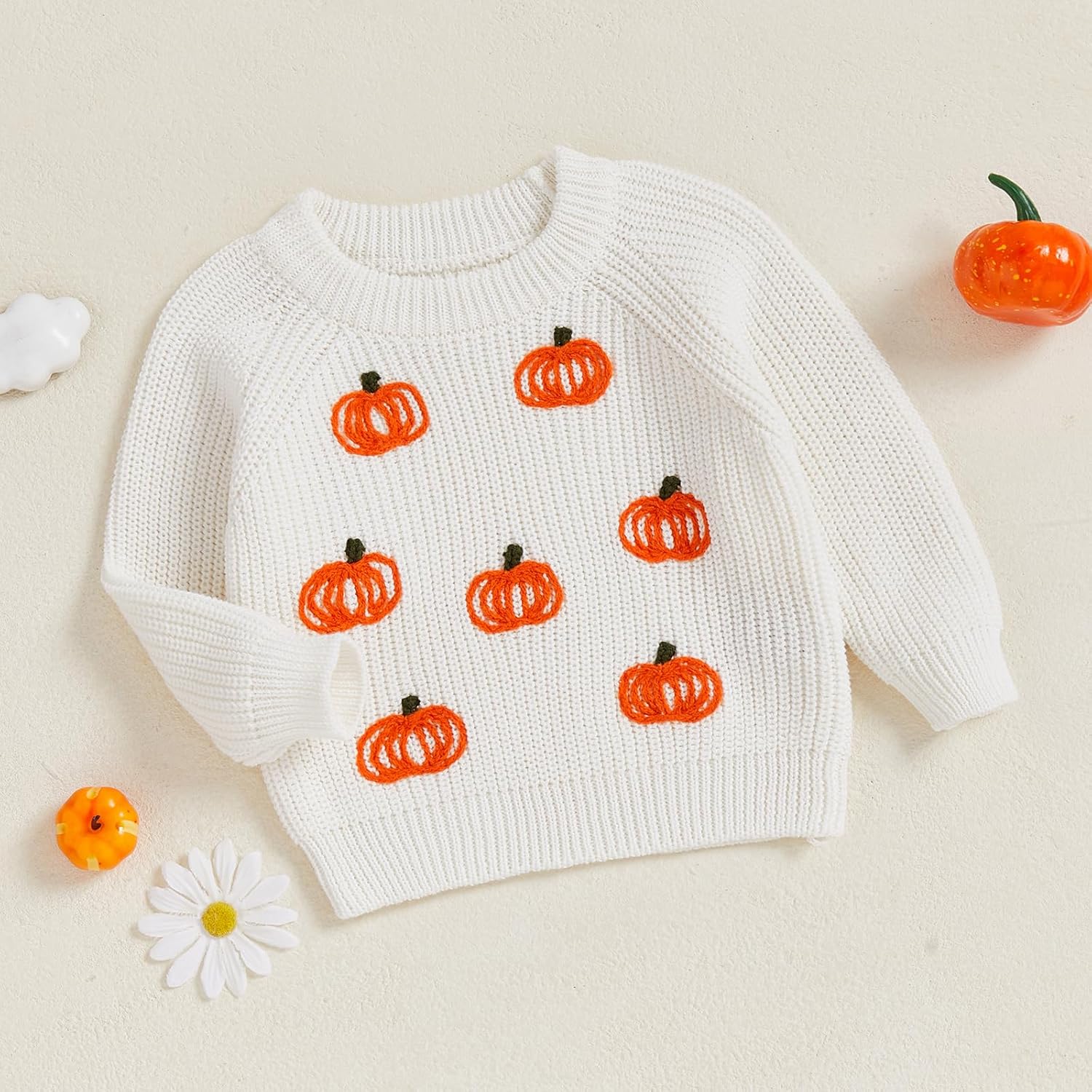Toddler Baby Girl Boy Halloween Outfit Pumpkin Embroidery Knit Sweater Sweatshirt Outerwear Fall Winter Clothes - Image 5