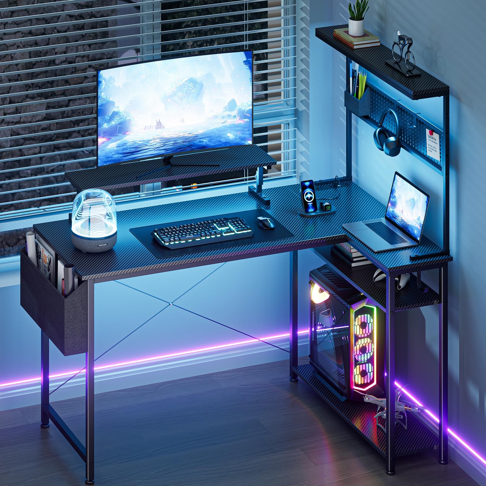 ゲーミングデスク L字型 パソコンデスク 幅107cm コーナーデスク pc 