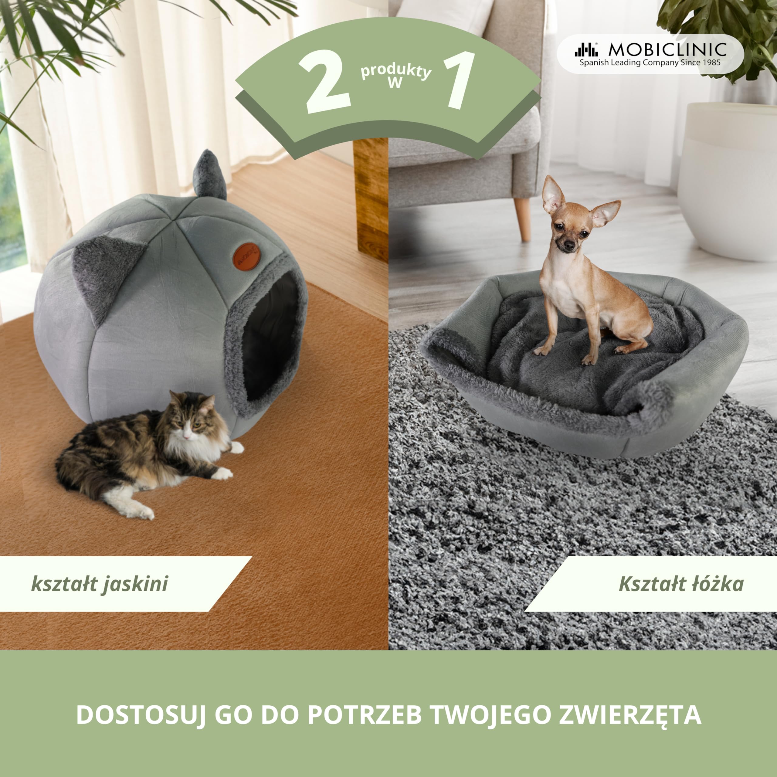 Mobiclinic® pets, Łóżko dla kotów, Jaskinia gniazdo, Hellocatty, Nadaje ę do prania w pralce, Łatwe złżenia i przechowywania, Antypoślizgowe, Wygodna wyjmowana, Gąbka 25d