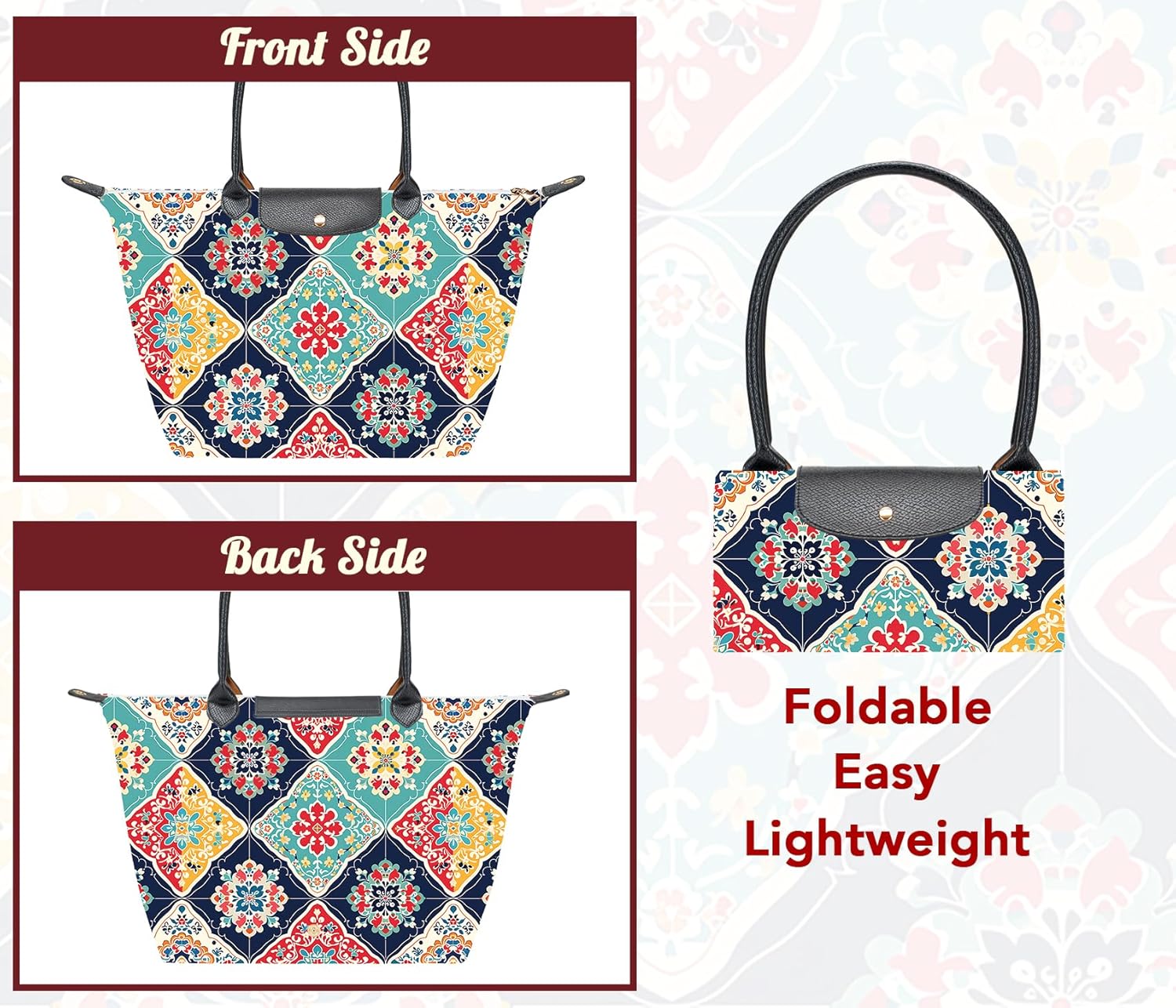 Medium Foldable Tote Bag with Zipper for Women, Fashion Canvas Bag - Image 3