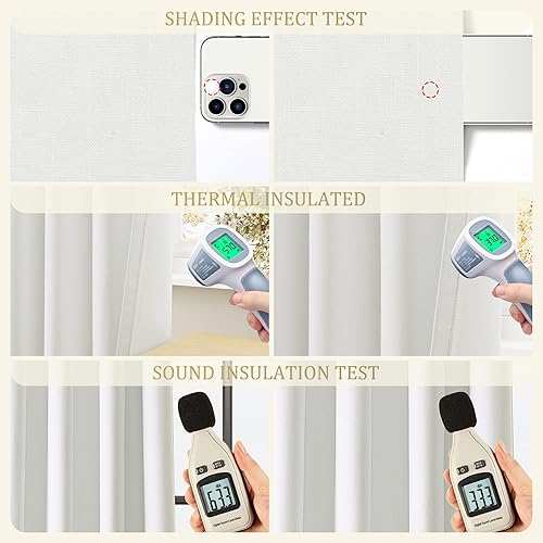 Miniatura 5 de Ivory Linen Blackout Curtains 84 Length 2 Panels Set for Living Room Bedroom, 100% Black Out Thermal Insulated Linen Drapes, Room Darkening Grommet