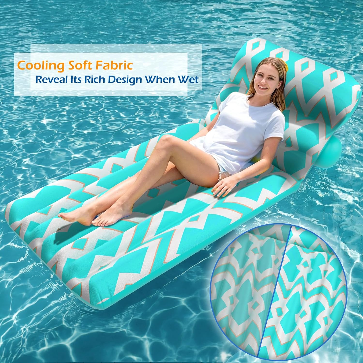 Jasonwell Inflatable Pool Float Adult - Ultra-Comfort Soft Fabric Pool Floaties Lounge Floats Floating Chair Raft with Adjustable Backrest Air Lounger Tanning Float for Pool Beach Party