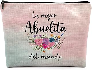 La Mejor Abuelita Del Mundo Spanish Makeup Cosmetic Bag,World's Best Grandma Linen Makeup Travel Toiletry Bag,Mother's Day Birthday Cosmetic Bag Gifts for Grandma from Grandkids