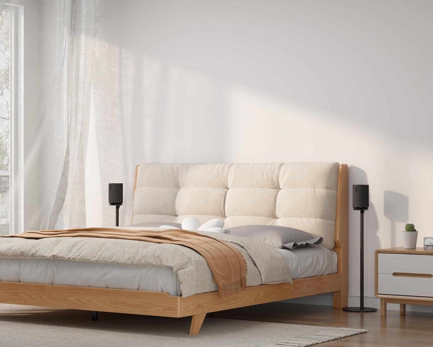 Mount Plus SB-71113 2 Pack Fixed Height Speaker Floor Stand Made for Sonos Speakers | Compatible with Sonos ERA 100 and ERA 300 Speakers | Cable Management (2 Pack Black Floor Stand) - Image 2