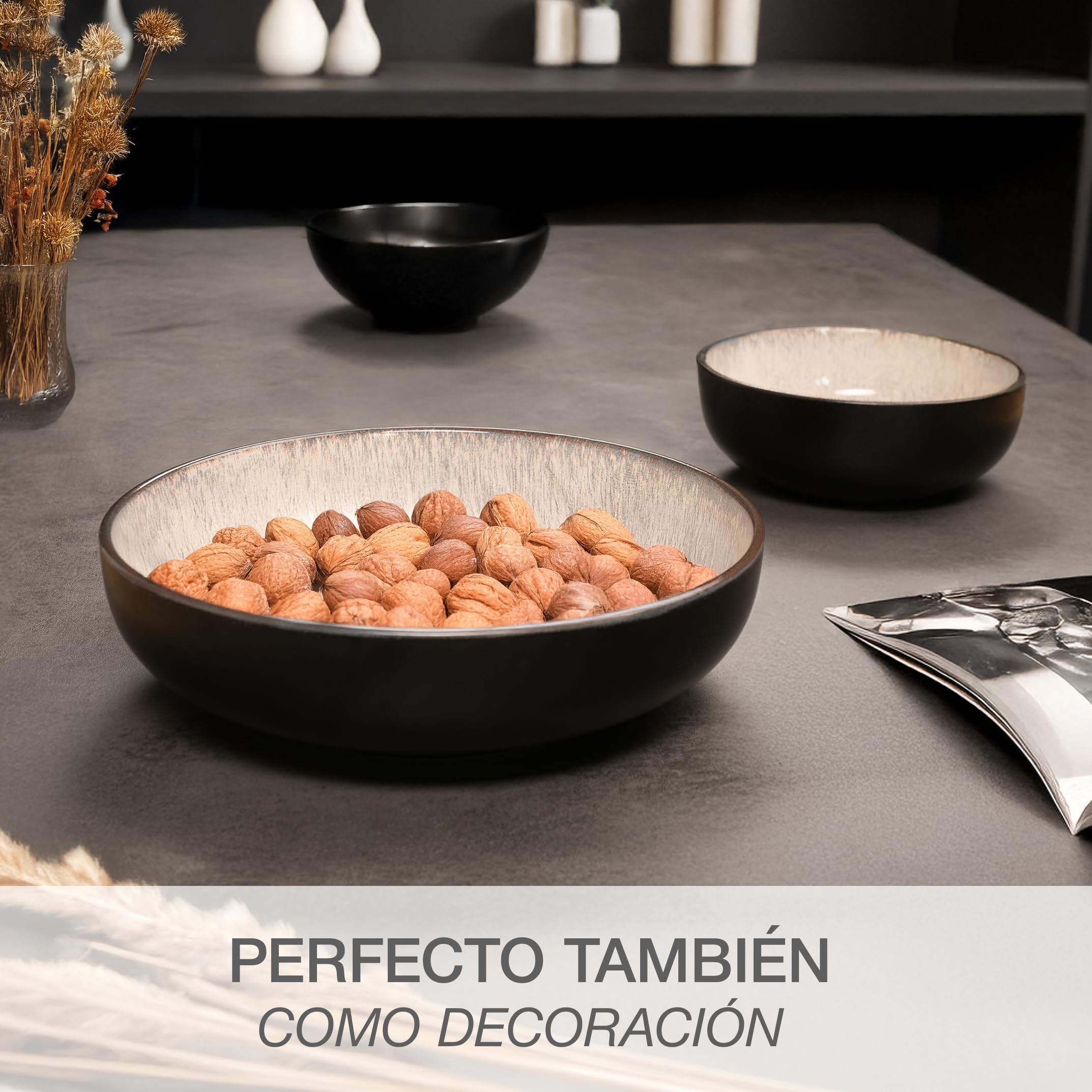 Moritz & Moritz VIDA Juego de cuencos para servir beige, 2 cuencos grandes de porcelana, modernos y atemporales, aptos para microondas y lavavajillas, perfecto para ensaladas, pastas