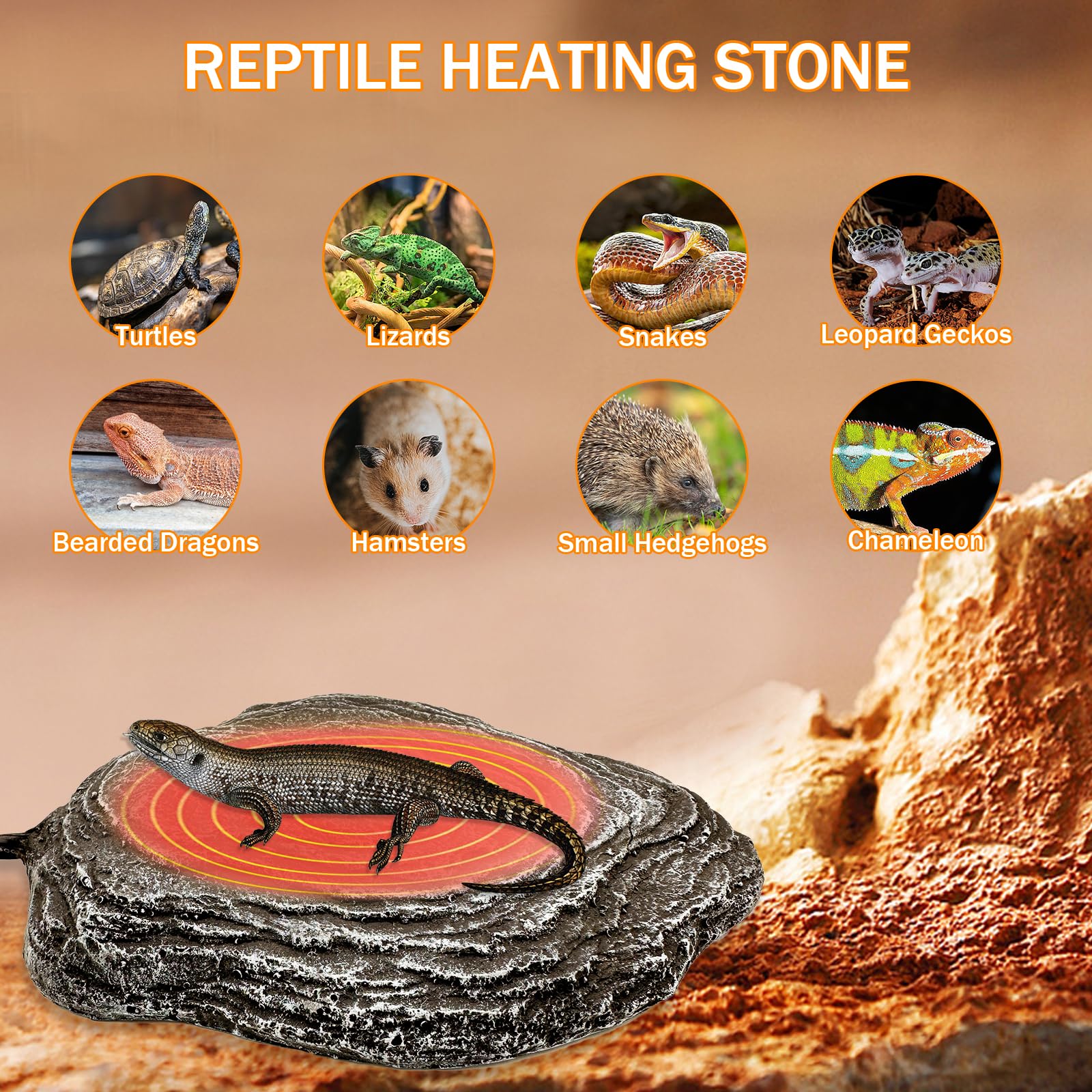 Almohadilla térmica para tanque de terrario de roca de calor para reptiles, plataforma térmica controlada por termostato para dragón barbudo, lagarto, serpiente, camaleón, tortuga, gecko