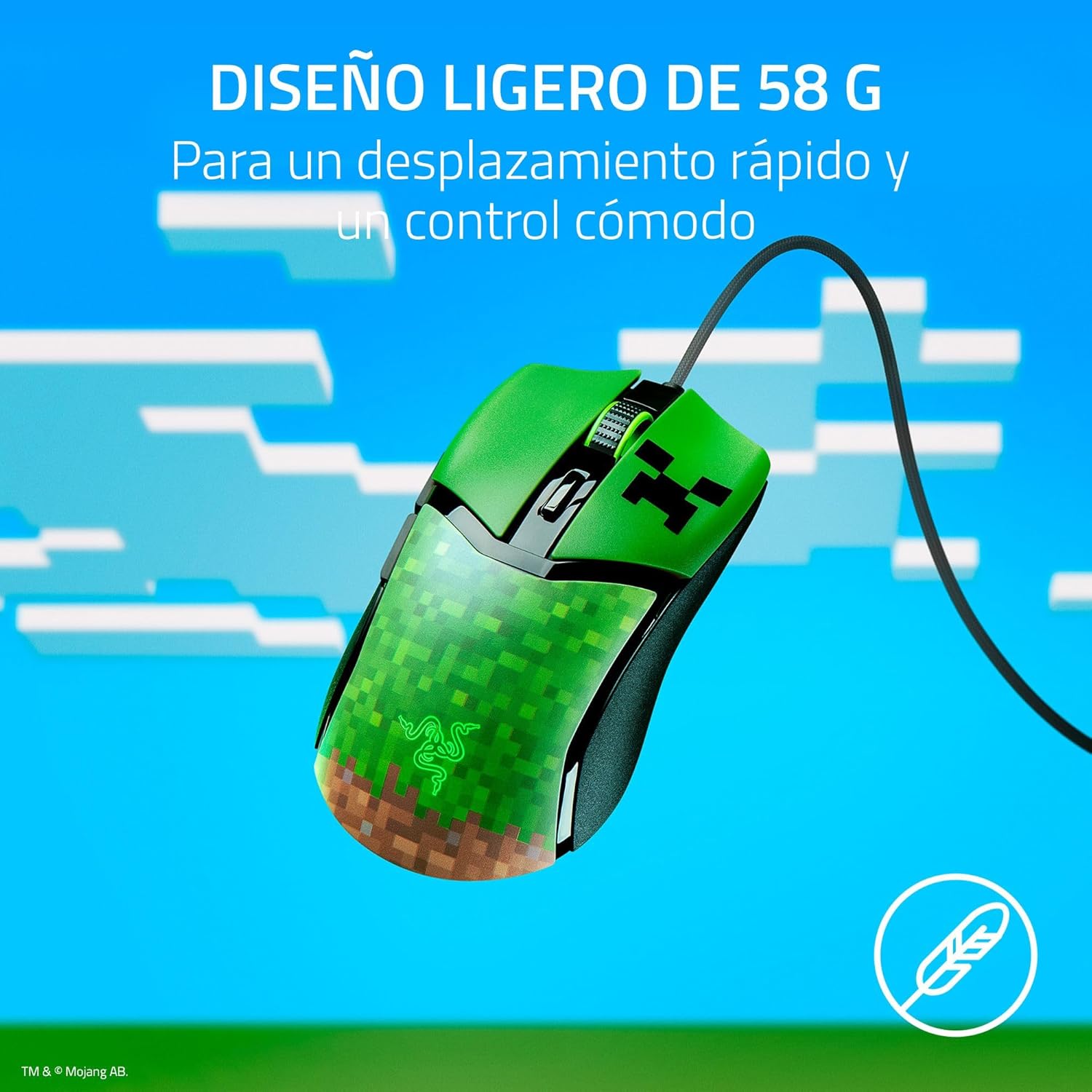 Razer Cobra Minecraft Edition – Ratón de Juego Ligero con Cable – Sensor 8500 dpi (58g, Interruptores ópticos de ratón 3th Gen, Iluminación Chroma con Resplandor Degradado, Speedflex) Minecraft 4