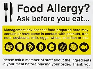 Caledonia Signs 25632K Food Allergy Notice Sign, Self Adhesive Vinyl, 400 mm x 300 mm