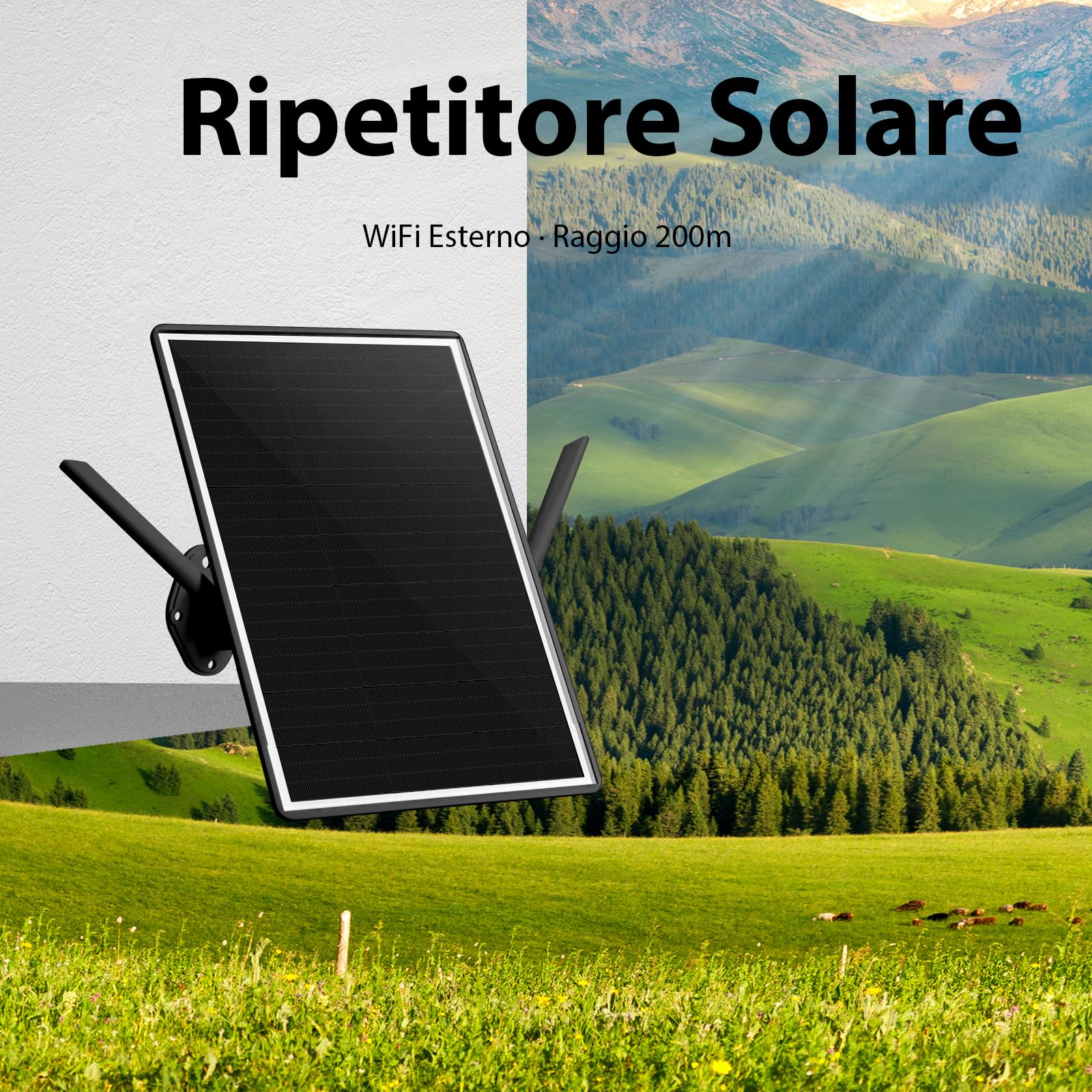 Ripetitore WiFi Solare, Amplificatore di Segnale Internet a 2,4 GHz per Esterni, Ripetitore WiFi da 300Mbps, Batteria da 26000mAh, Grado di Impermeabilità IP66