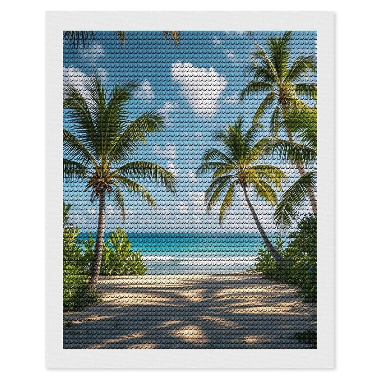 FekiLoot Green Palm Trees Ocean Diamond Art Kits for Adults Diamond Painting Kits for Beginners DIY Diamond Art Kits Round Full Drill Diamond Dot Gem Painting for Home Wall Decor Gift 16"x20"